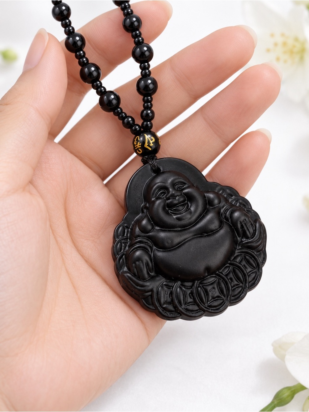 Black Buddha Pendant Necklace - Elegant Women's Jewelry